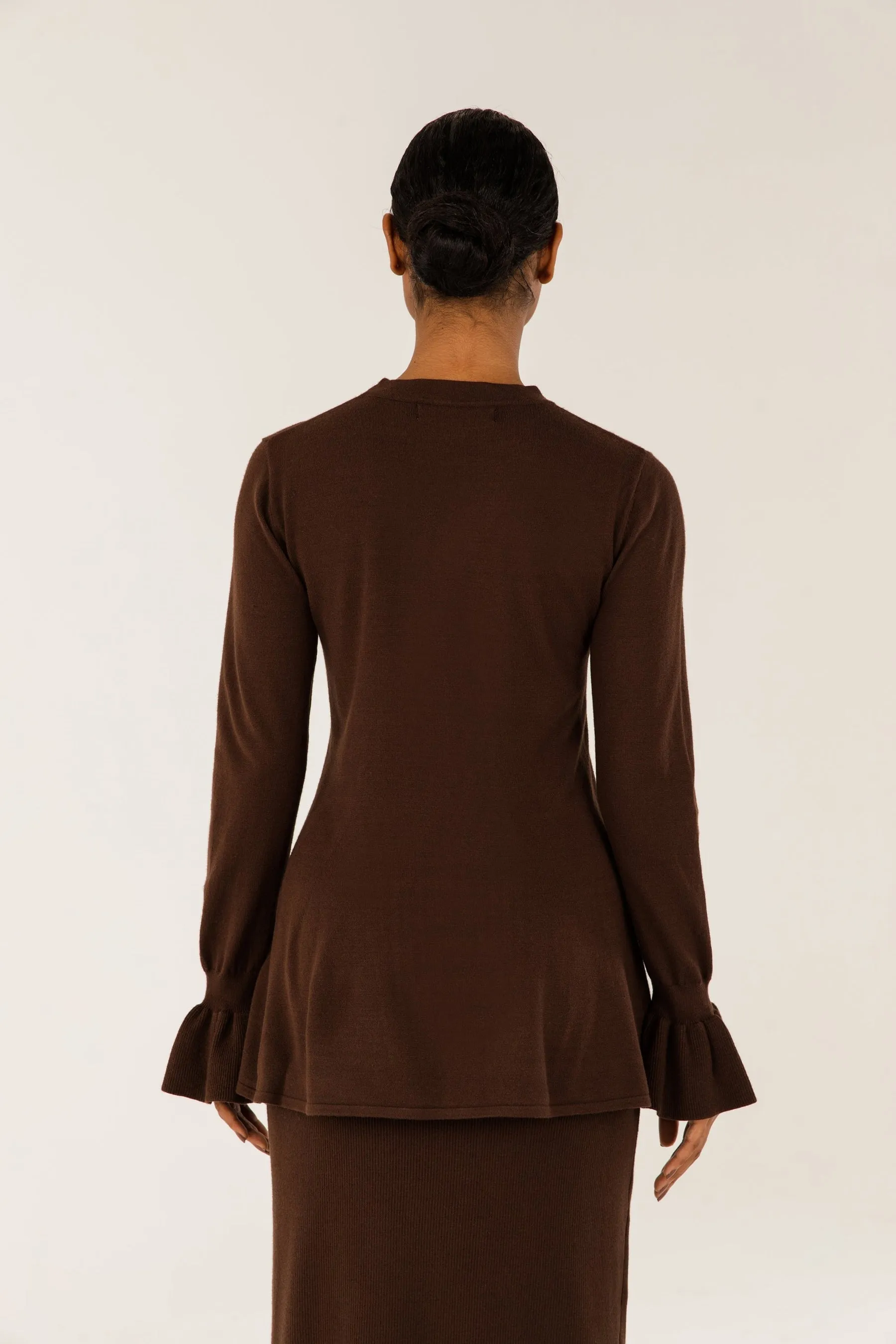 Alara Peplum Knit Top - Chocolate Brown