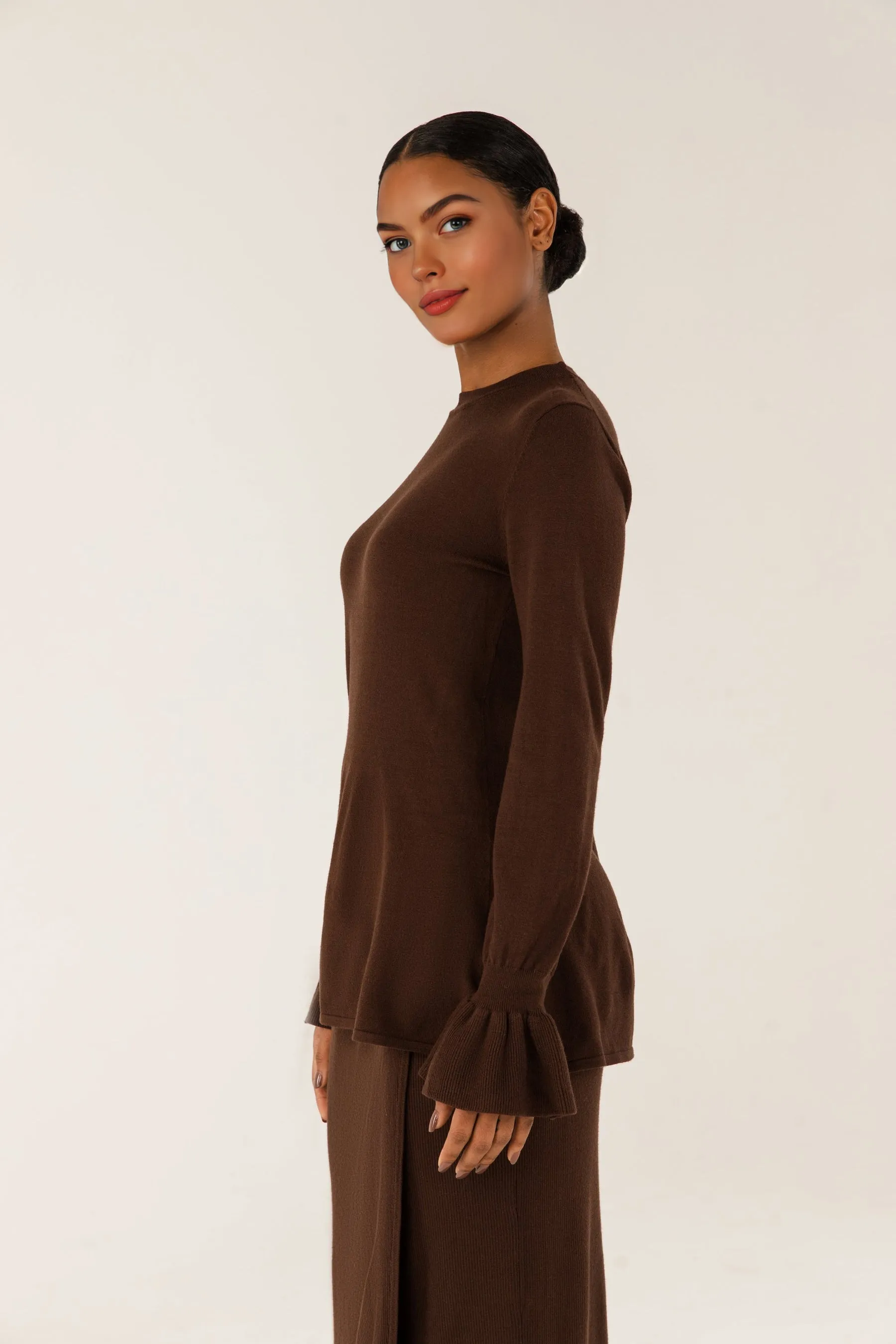 Alara Peplum Knit Top - Chocolate Brown
