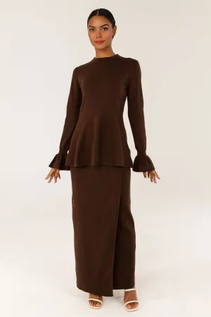 Alara Peplum Knit Top - Chocolate Brown