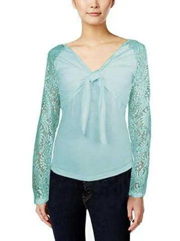 ASHORE WOMENS BOW-TIE STRETCH LACE BLOUSE