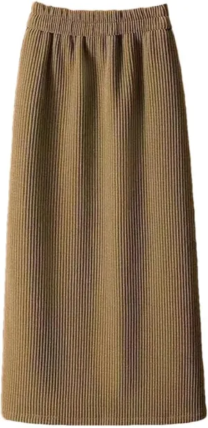 Autumn Winter Womens Corduroy Pencil Skirts Elastic Waist A-Line Skirt Simple Fleece Warm Mid-Calf Skirts