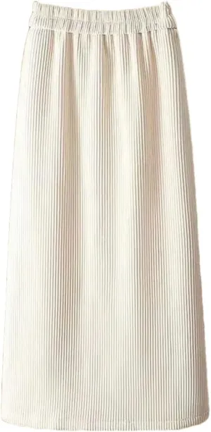 Autumn Winter Womens Corduroy Pencil Skirts Elastic Waist A-Line Skirt Simple Fleece Warm Mid-Calf Skirts
