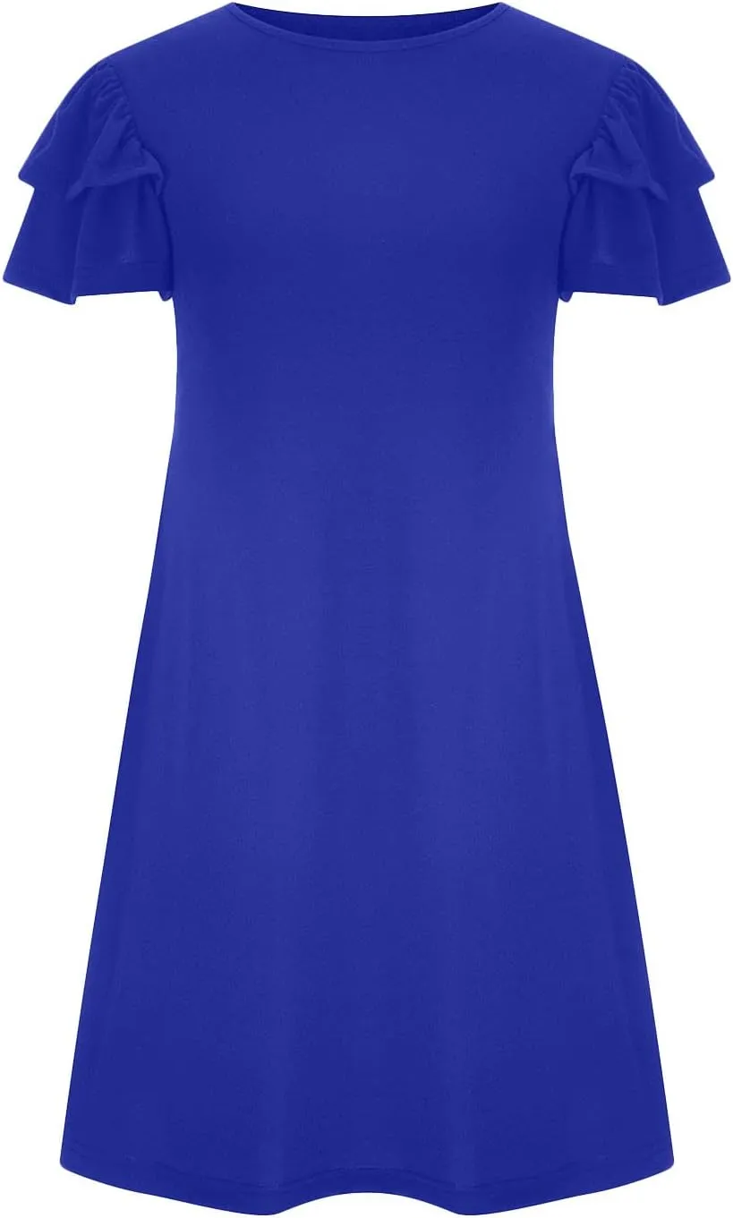 BZGTZT Women's 2023 Mini Dresses Summer Casual Ruffle Short Sleeve Cute Crew Neck Flowy T Shirt Dress with Pockets