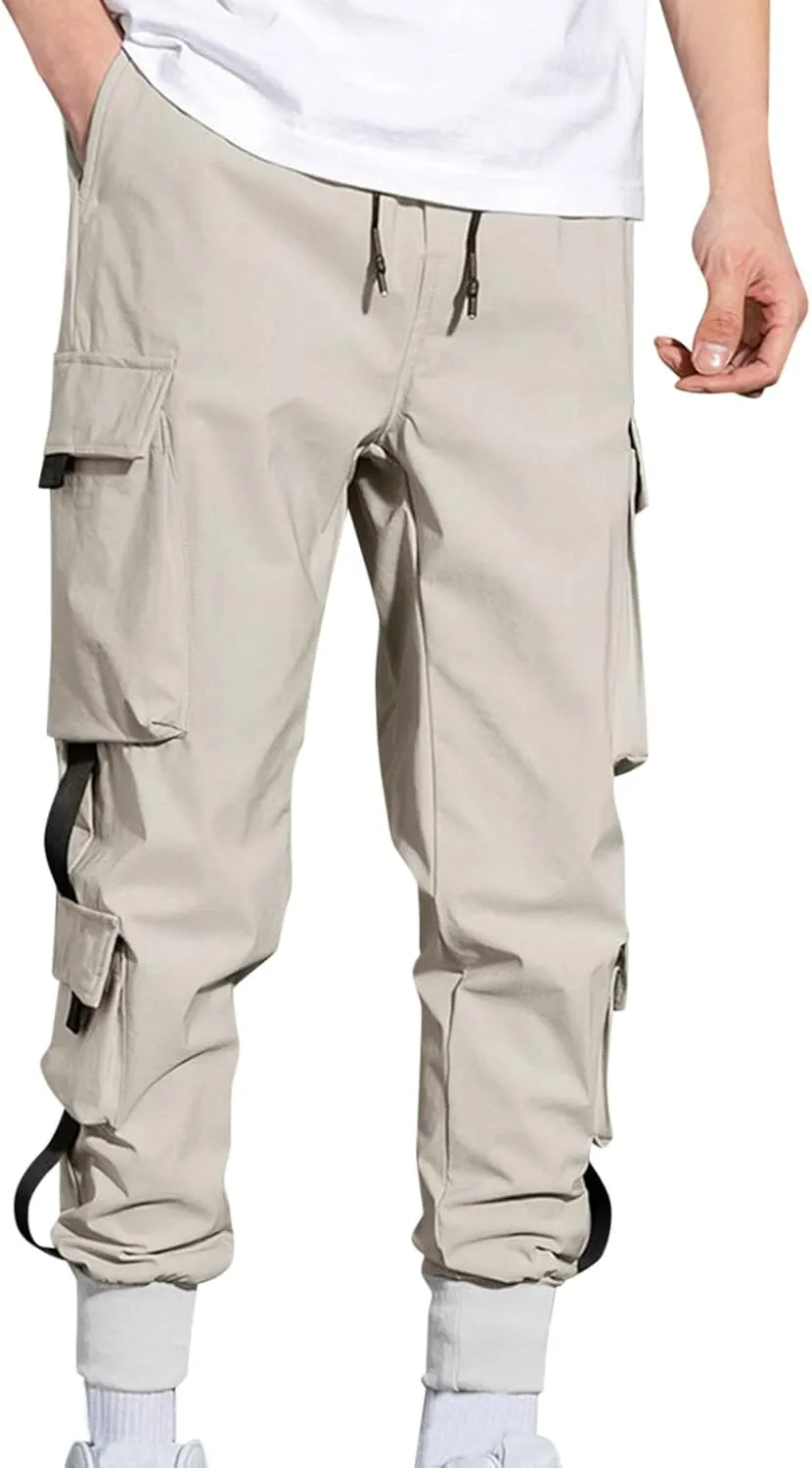 Cargo Pants for Men Relaxed Fit Cargo Sweatpants Elastic Waist Drawstring Athletic Trousers Casual Baggy Jogger Pants