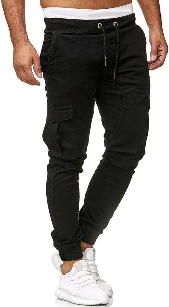 Cargo Pants for Men Relaxed Fit Cargo Sweatpants Stretch Elastic Waist Athletic Workout Jogger Pants Drawstring Sport