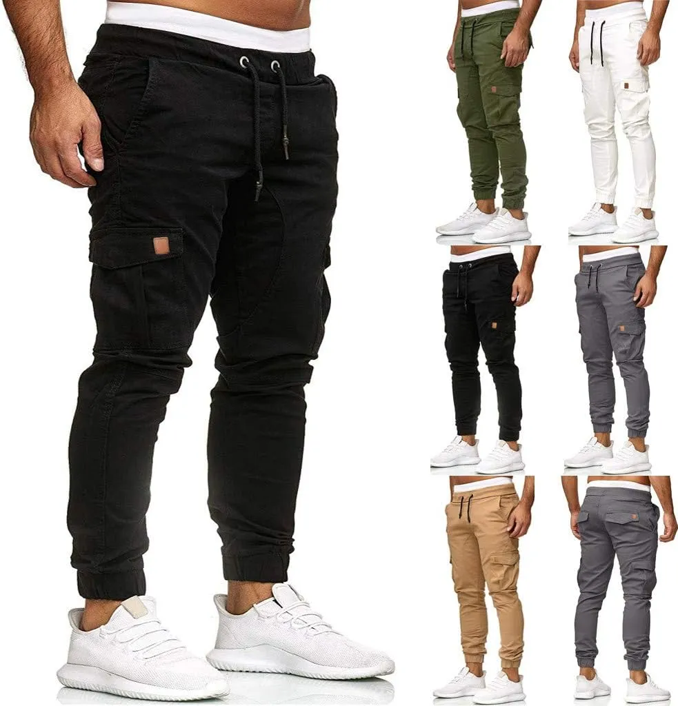 Cargo Pants for Men Relaxed Fit Cargo Sweatpants Stretch Elastic Waist Athletic Workout Jogger Pants Drawstring Sport