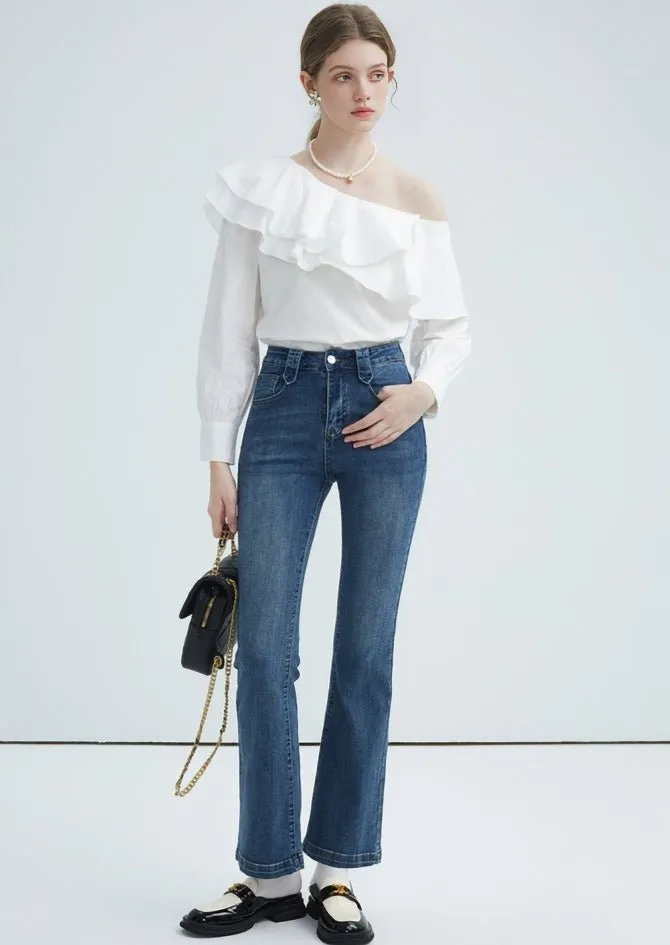 DIAGONAL COLLAR RUFFLE SHIRT