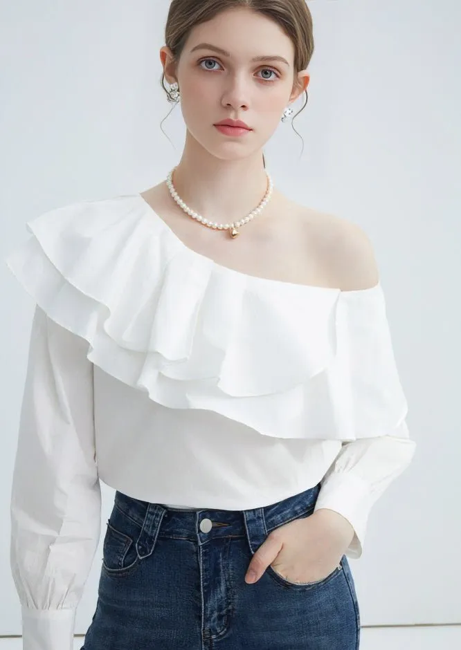 DIAGONAL COLLAR RUFFLE SHIRT