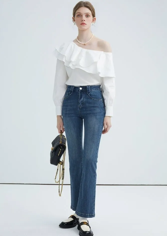 DIAGONAL COLLAR RUFFLE SHIRT