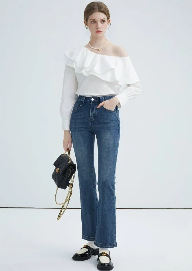 DIAGONAL COLLAR RUFFLE SHIRT