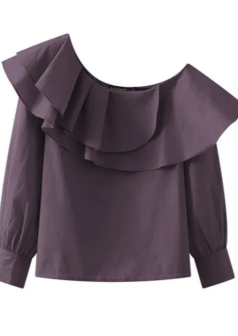 DIAGONAL COLLAR RUFFLE SHIRT