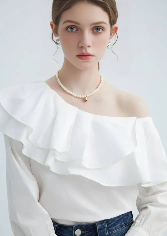DIAGONAL COLLAR RUFFLE SHIRT