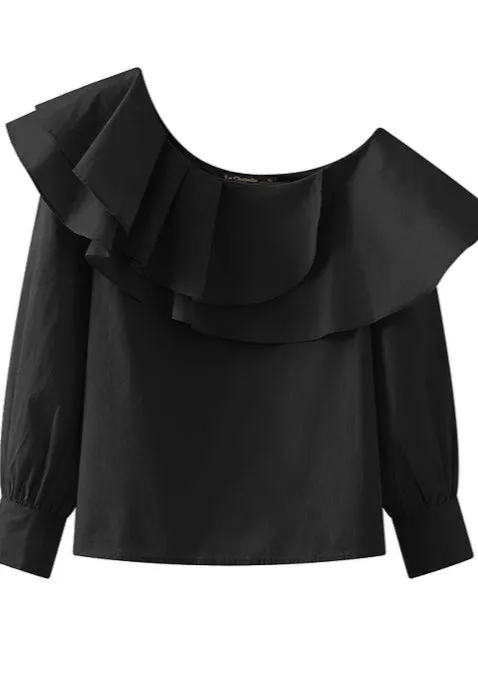 DIAGONAL COLLAR RUFFLE SHIRT