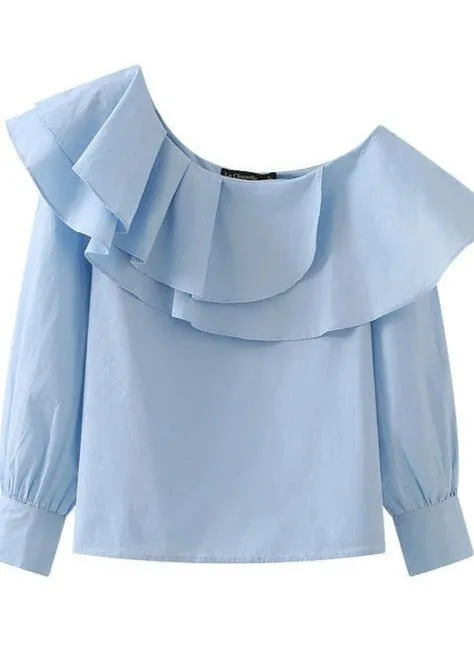 DIAGONAL COLLAR RUFFLE SHIRT