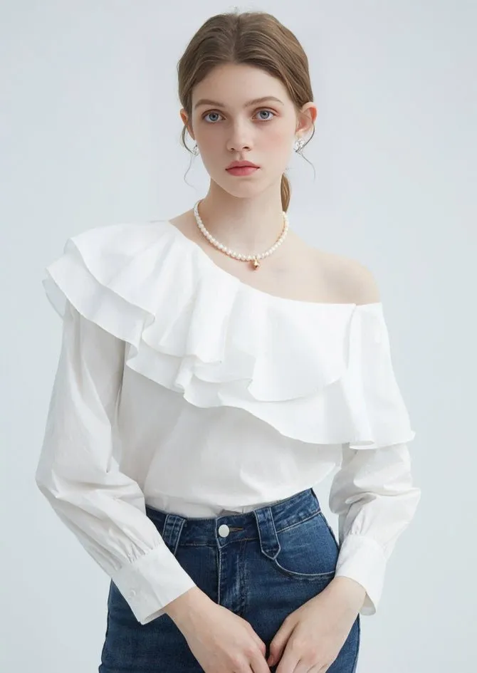 DIAGONAL COLLAR RUFFLE SHIRT