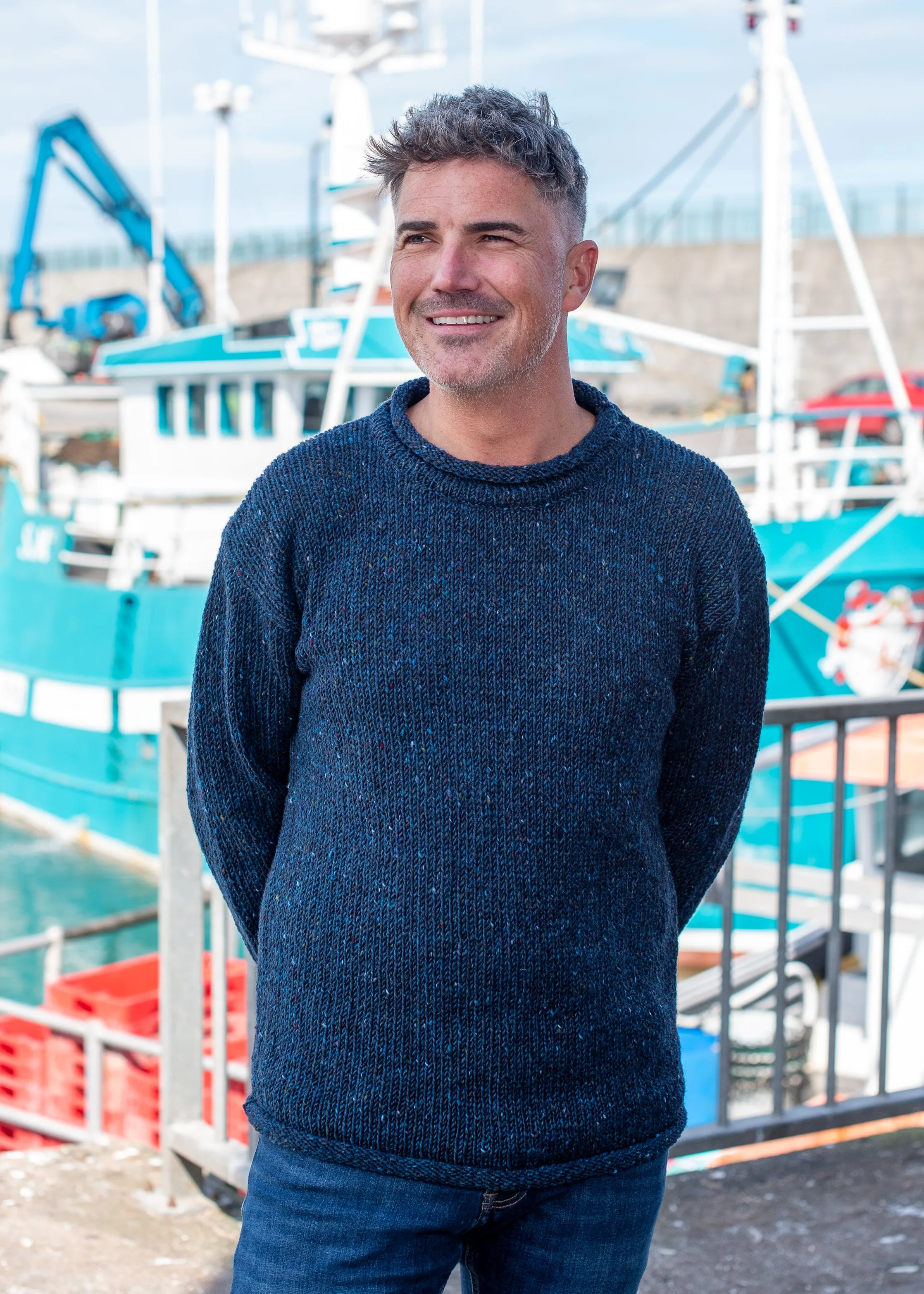 Donegal Roll Neck Sweater | Navy
