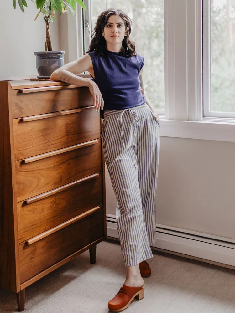 Emmy Drawstring Pant - Pinstripe Blue