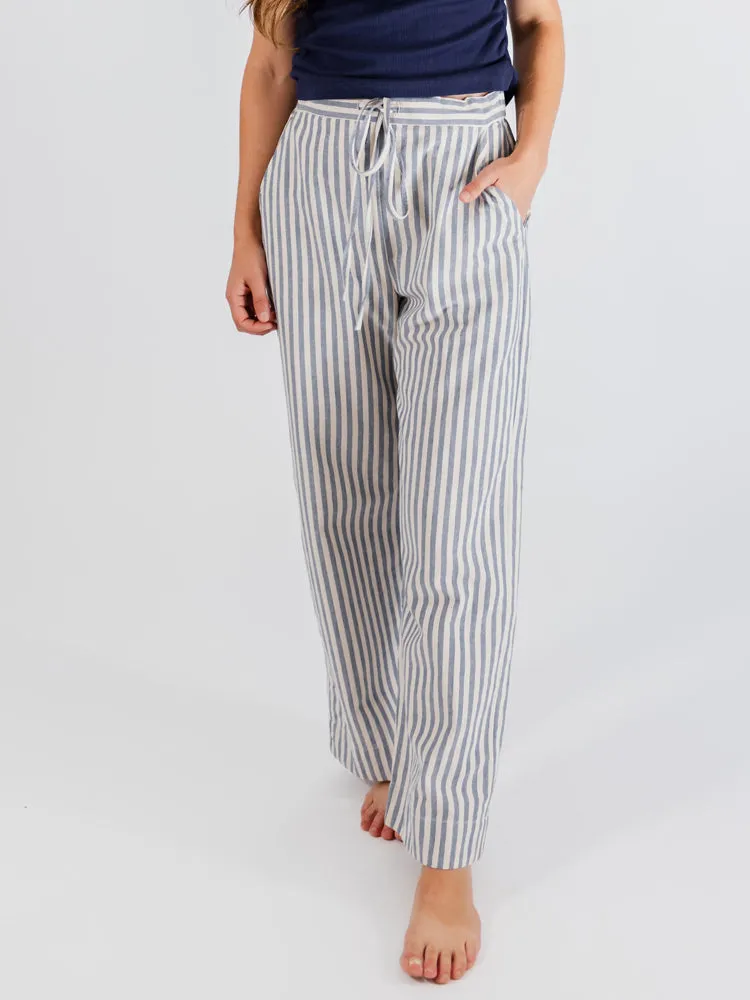Emmy Drawstring Pant - Pinstripe Blue