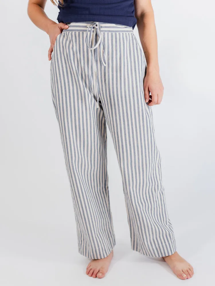 Emmy Drawstring Pant - Pinstripe Blue