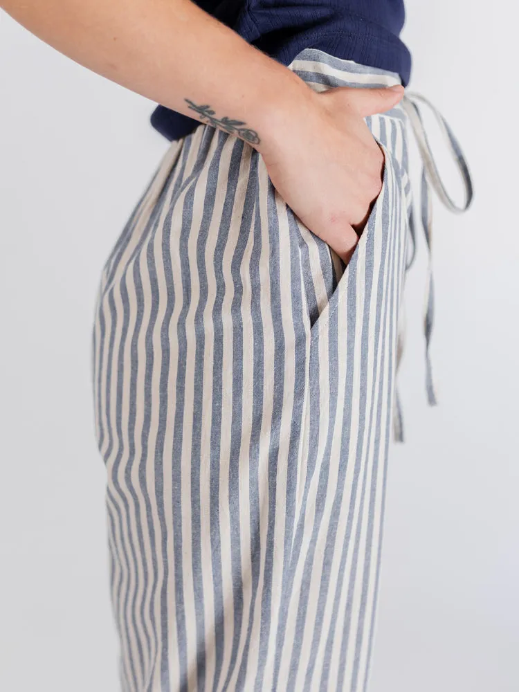 Emmy Drawstring Pant - Pinstripe Blue