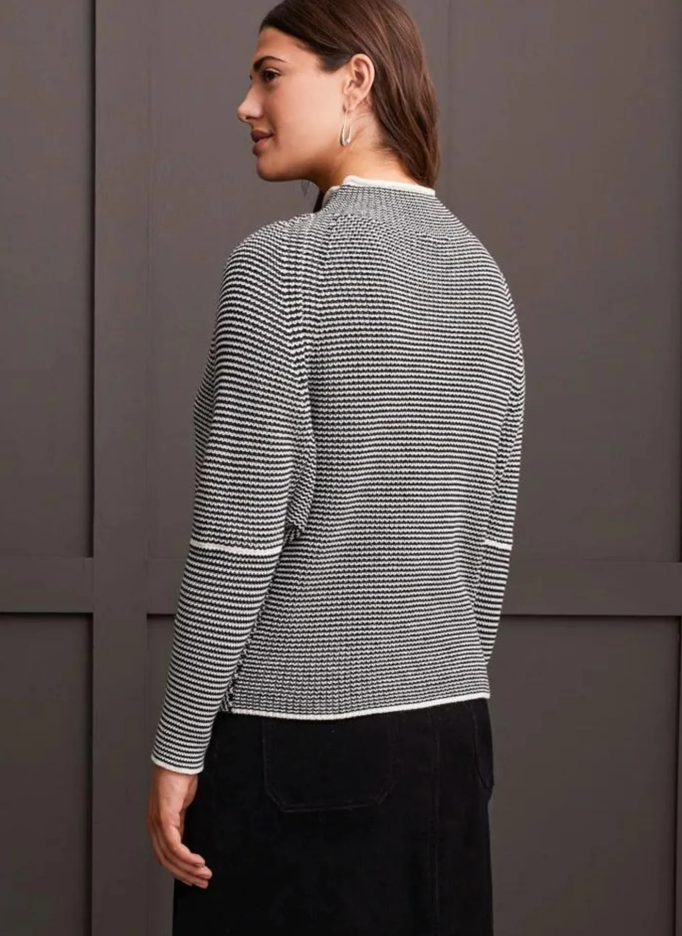 Funnel Neck Contrast Tip Sweater