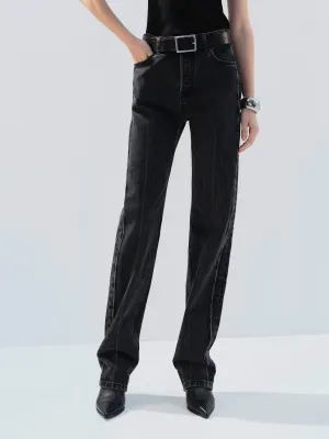 High Waist Black Straight Jeans