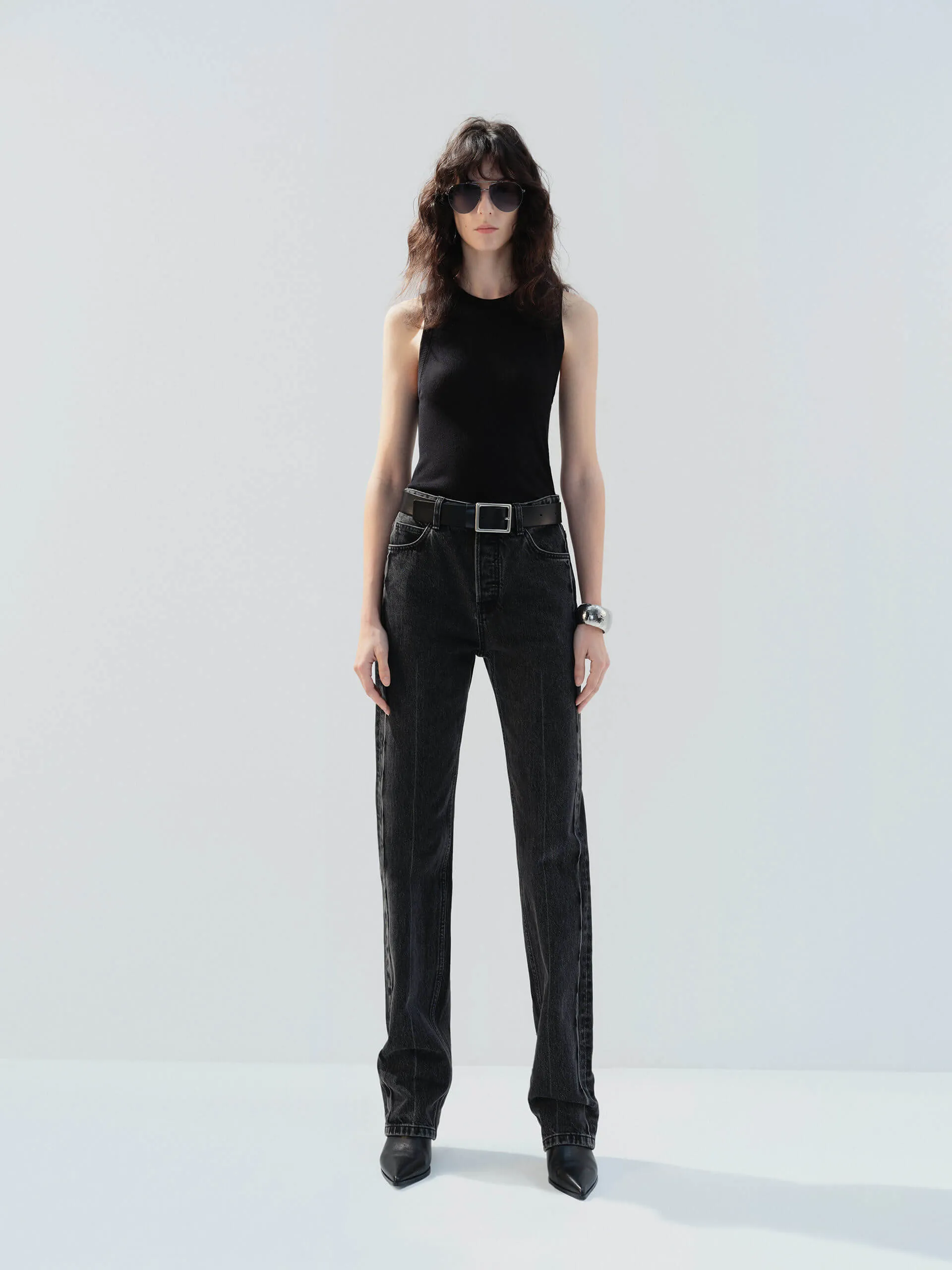 High Waist Black Straight Jeans