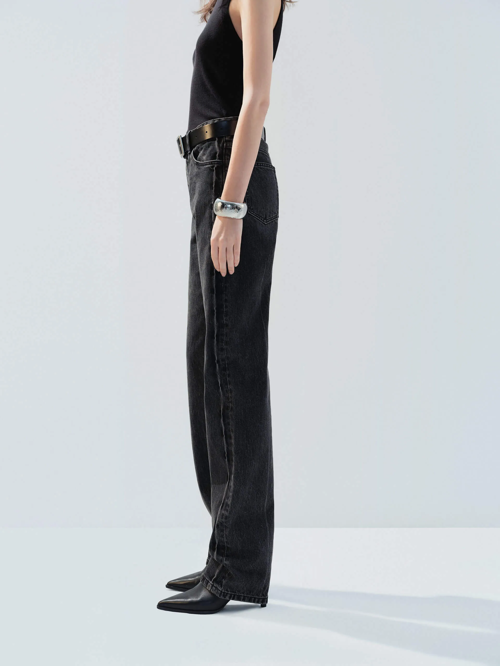 High Waist Black Straight Jeans