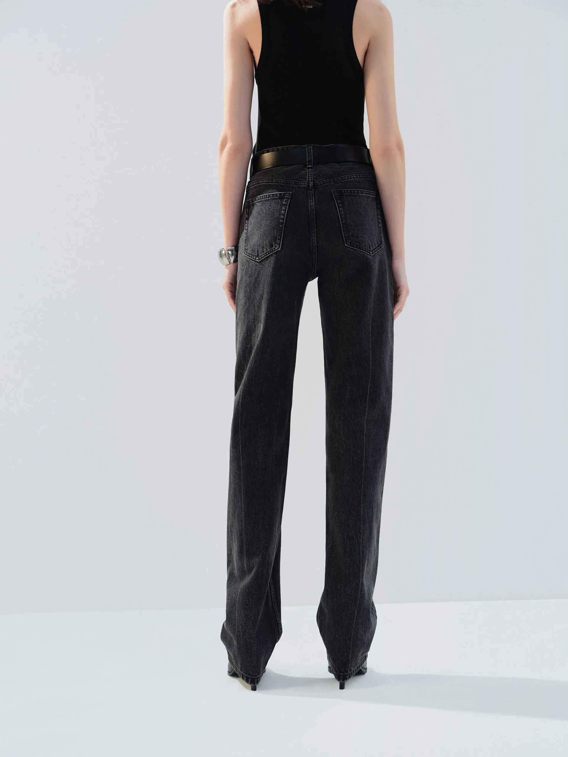 High Waist Black Straight Jeans