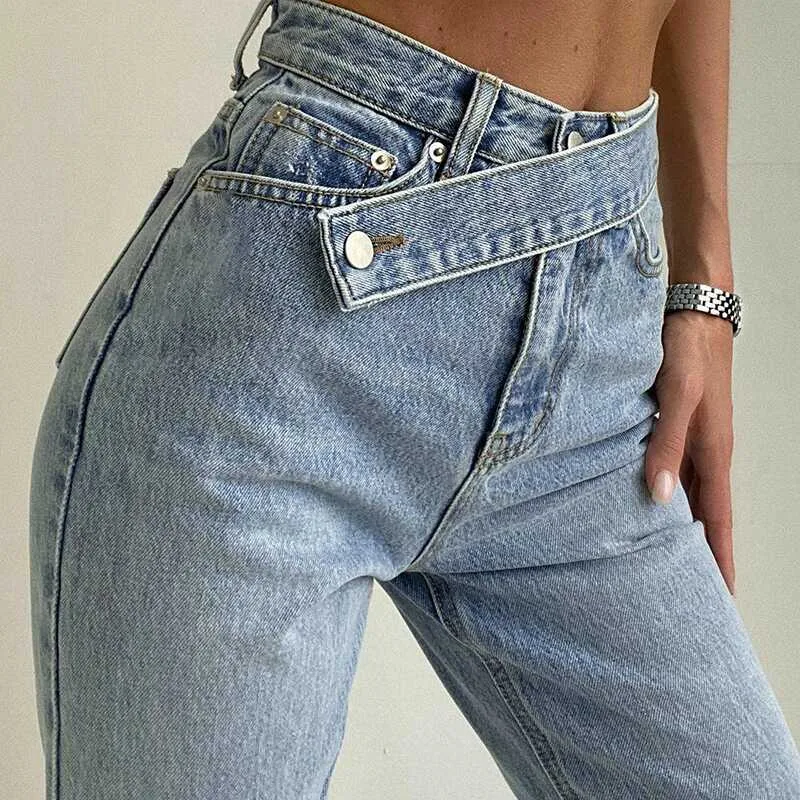Irregular Belt High Waist Jeans