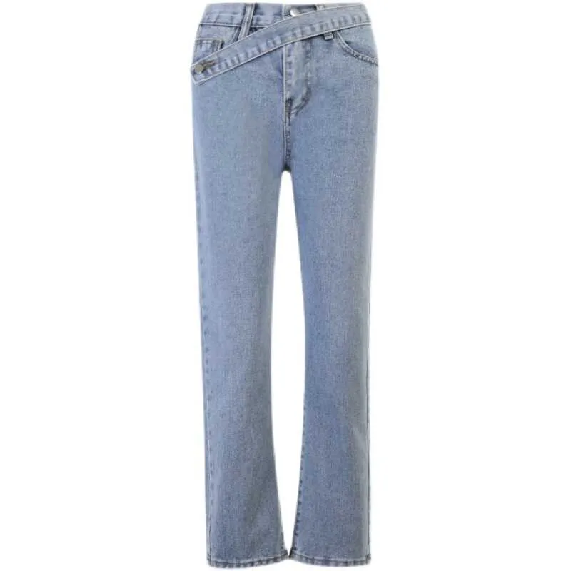 Irregular Belt High Waist Jeans