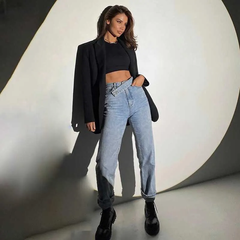 Irregular Belt High Waist Jeans