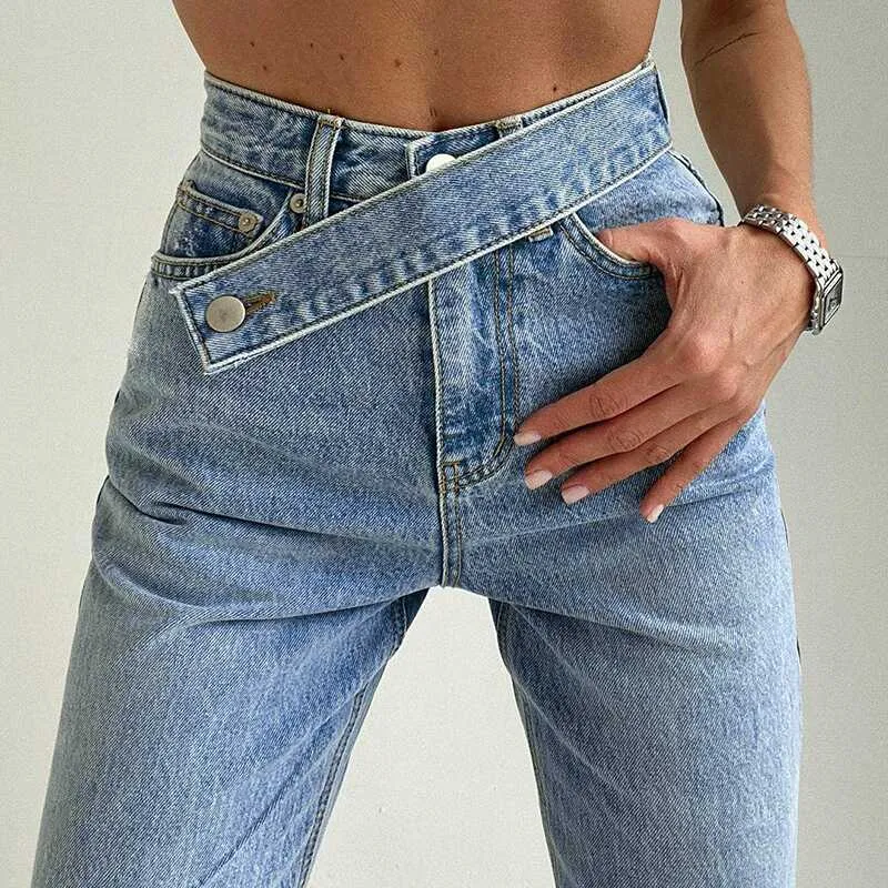 Irregular Belt High Waist Jeans