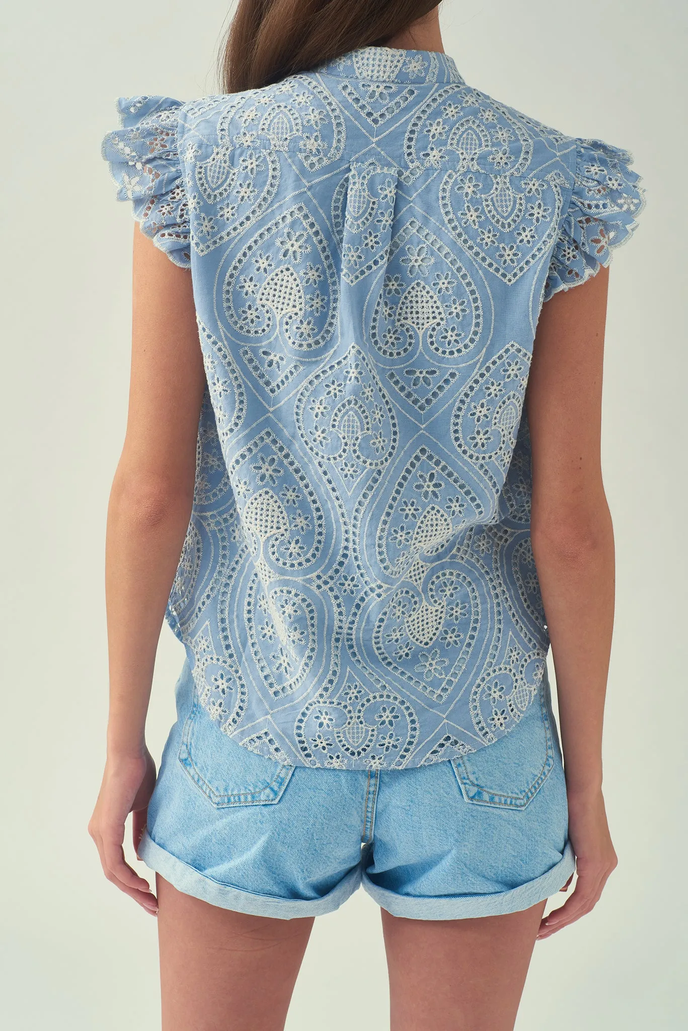 NORA Frill Shoulder Sleeveless Blouse (Blue)