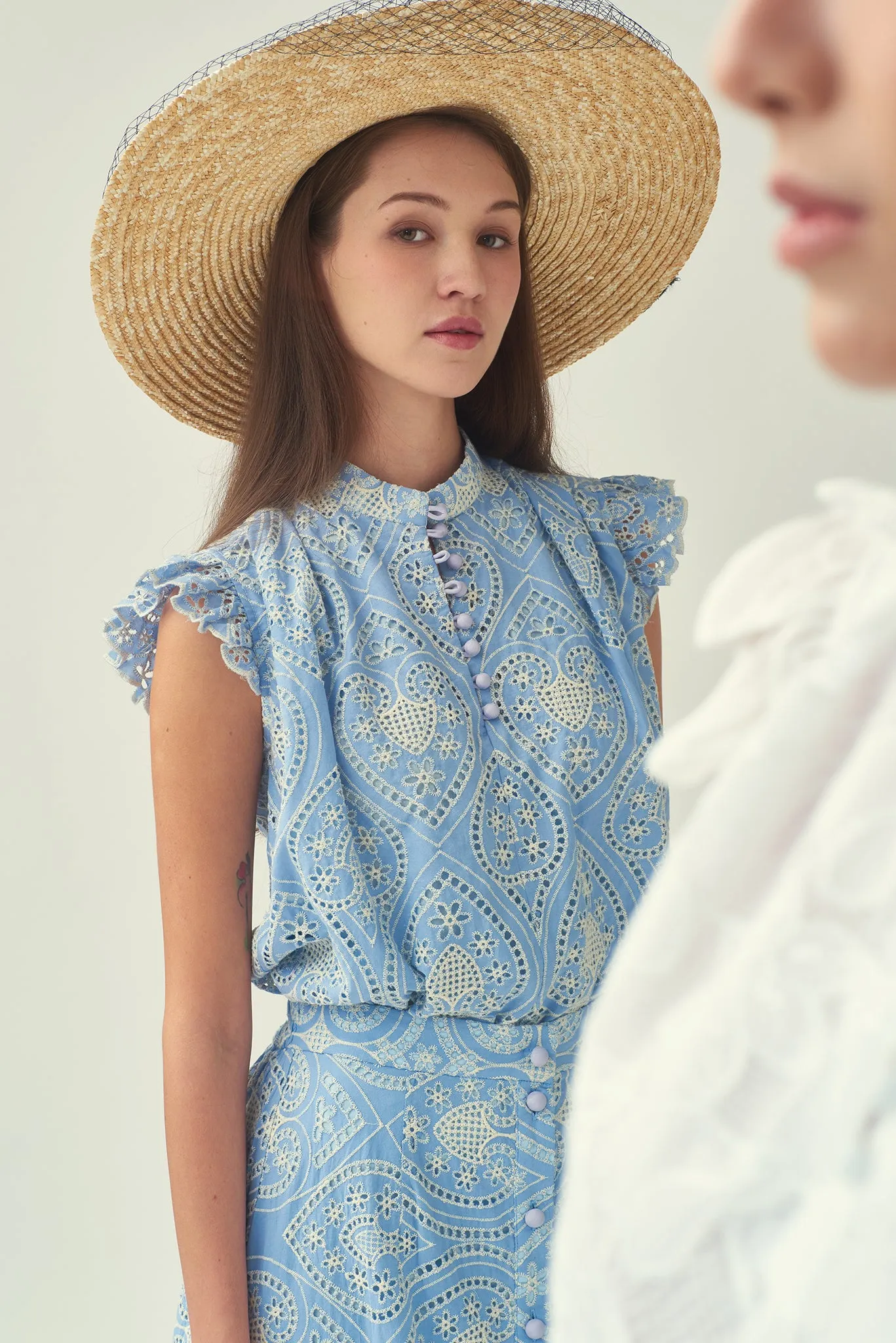 NORA Frill Shoulder Sleeveless Blouse (Blue)