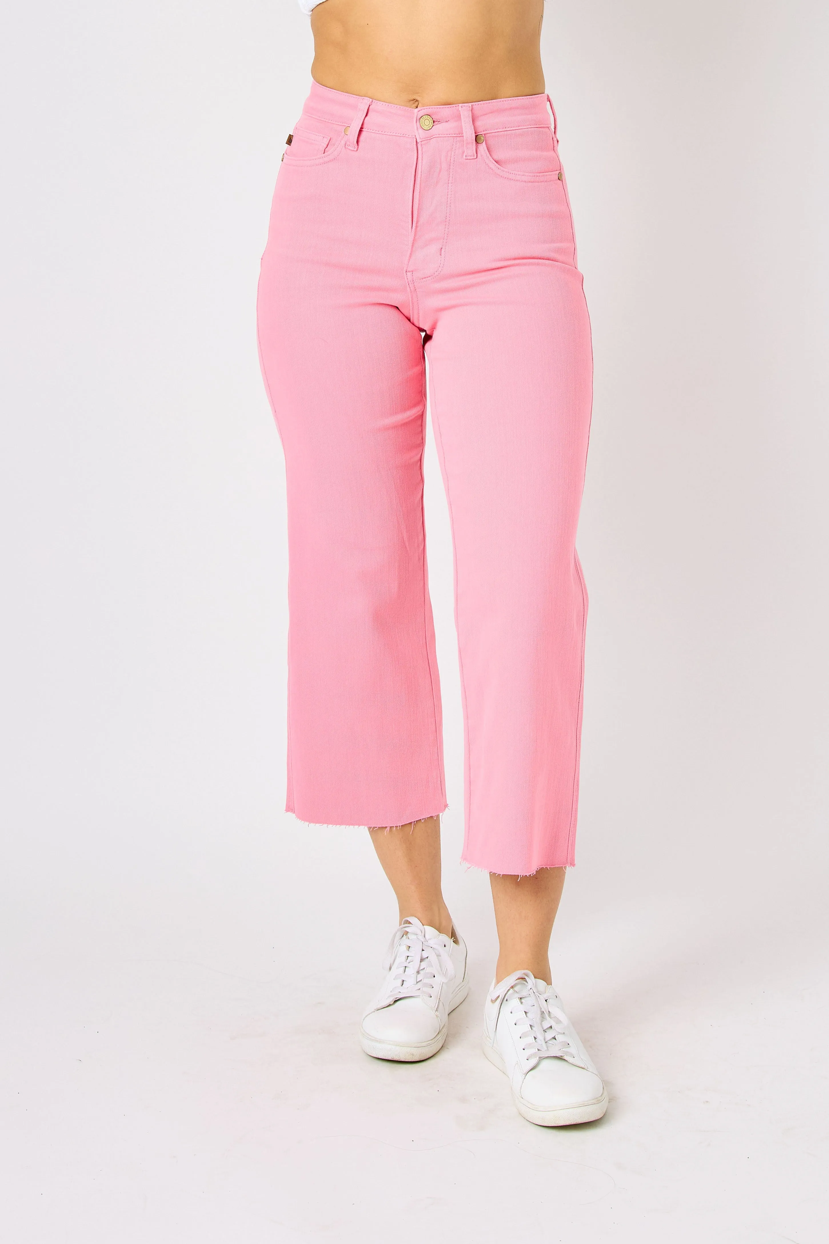 Pink High Waist Crop Wide Jeans