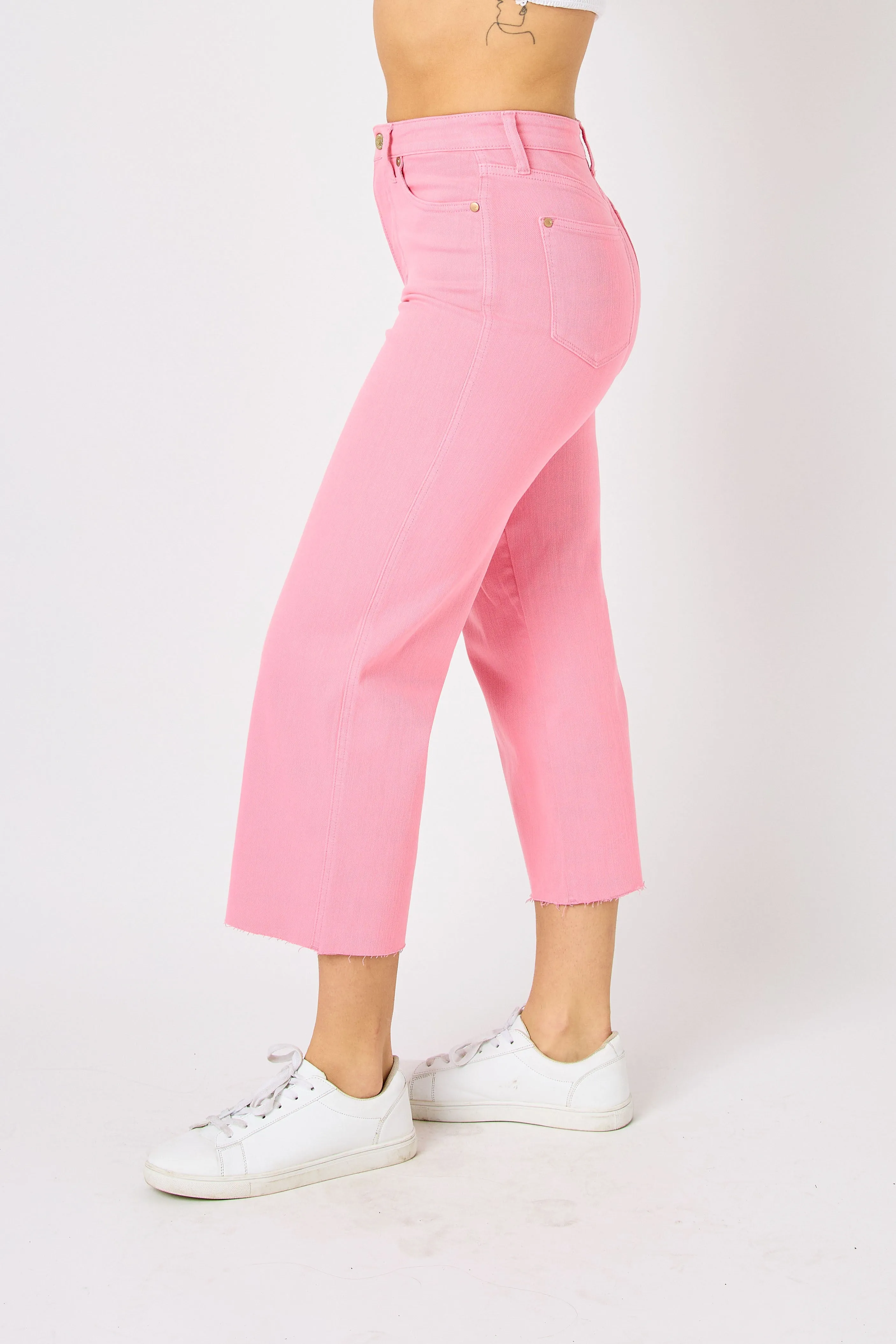 Pink High Waist Crop Wide Jeans