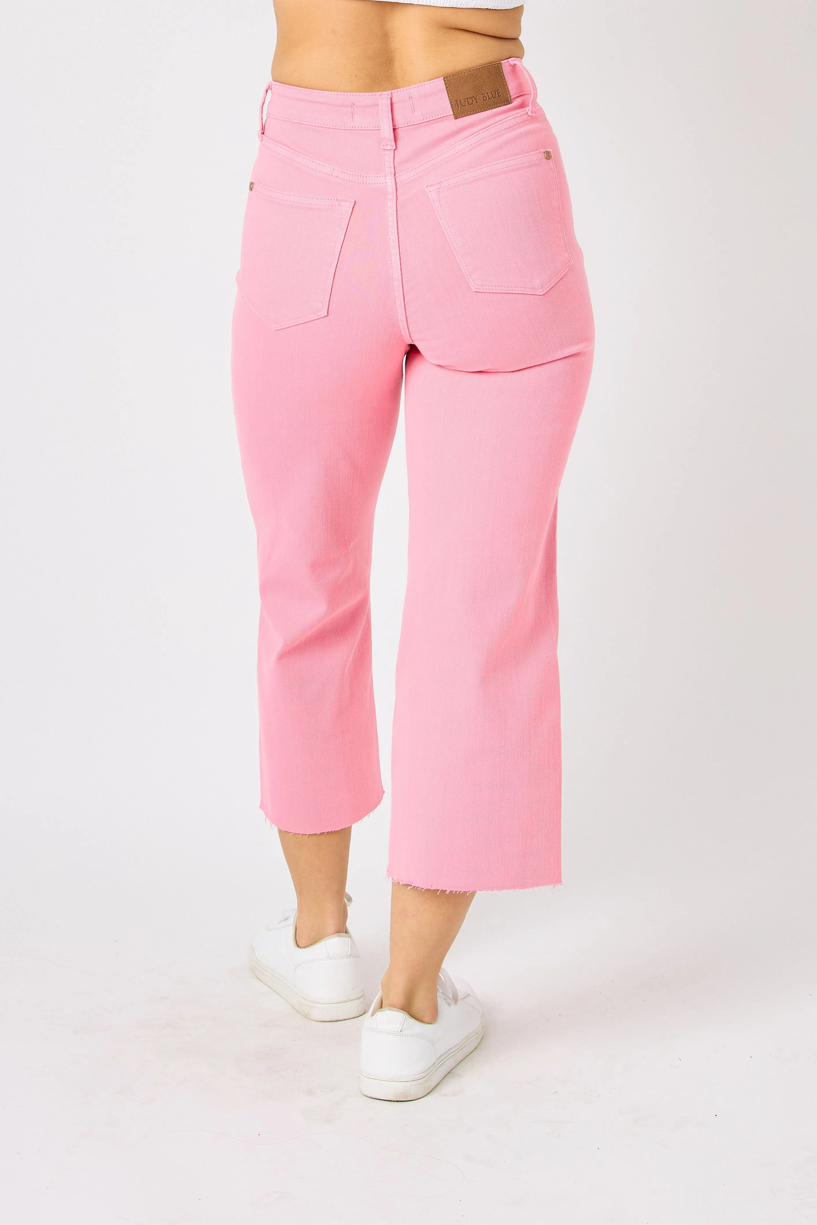 Pink High Waist Crop Wide Jeans