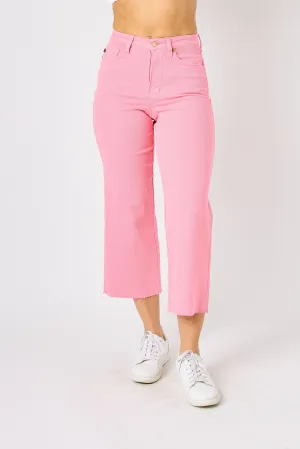 Pink High Waist Crop Wide Jeans