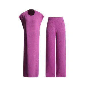 Pre Order:  Solid Round Neck Knitted  Top   High Waisted Straight Leg Pants