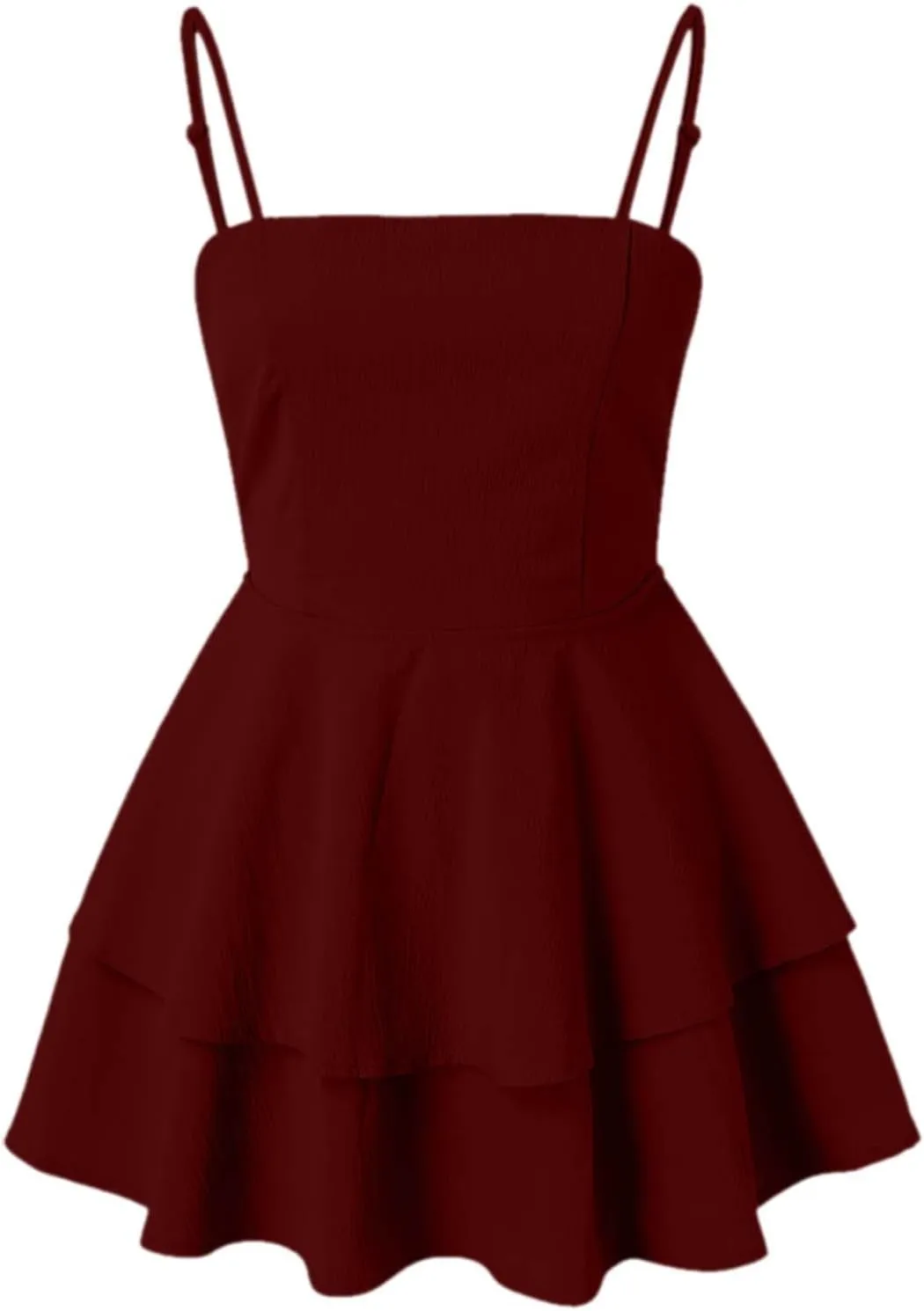 PTOLOCIF Women's Spaghetti Strap Dresses Square Neck Bow Backless Sleeveless Elastic Waist Ruffle Hem A-Line Mini Dress
