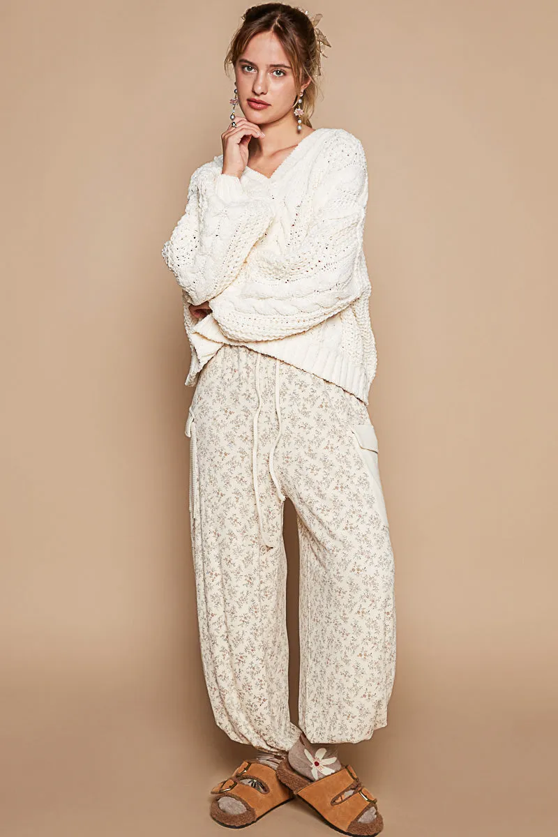 Pumpkin Fall V-Neck Balloon Sleeve Chenille Sweater