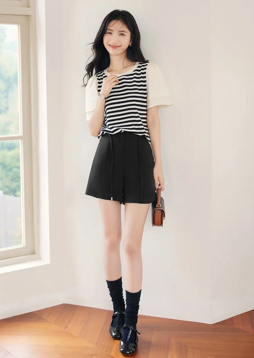 ROUND NECK STRIPED STITCHING T-SHIRT