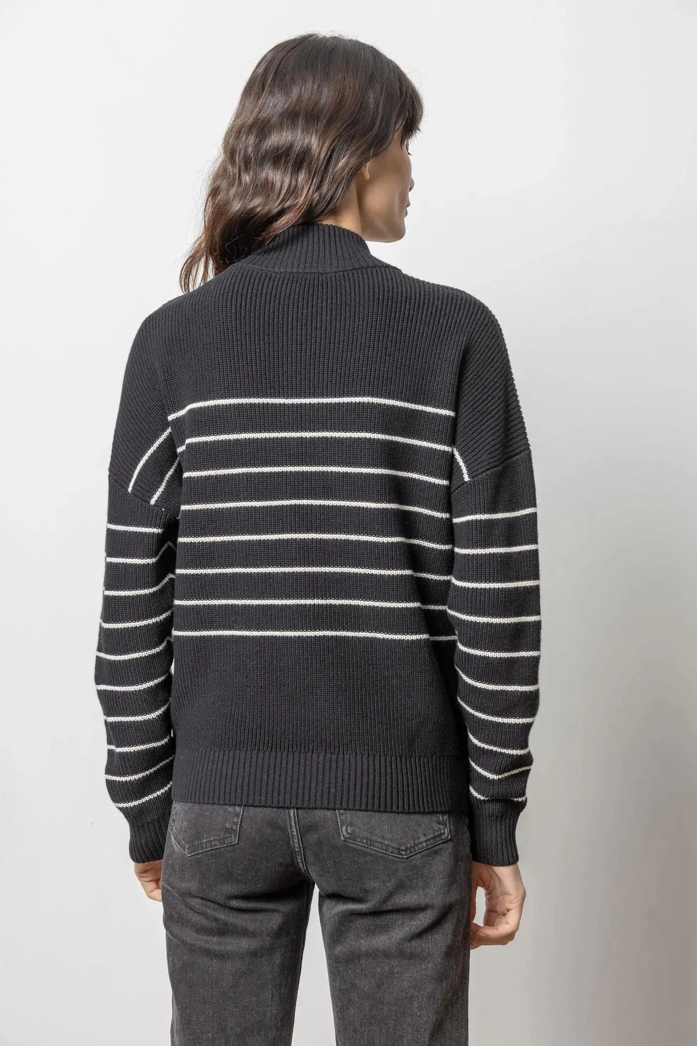 STRIPED ZIP FRONT SWEATER