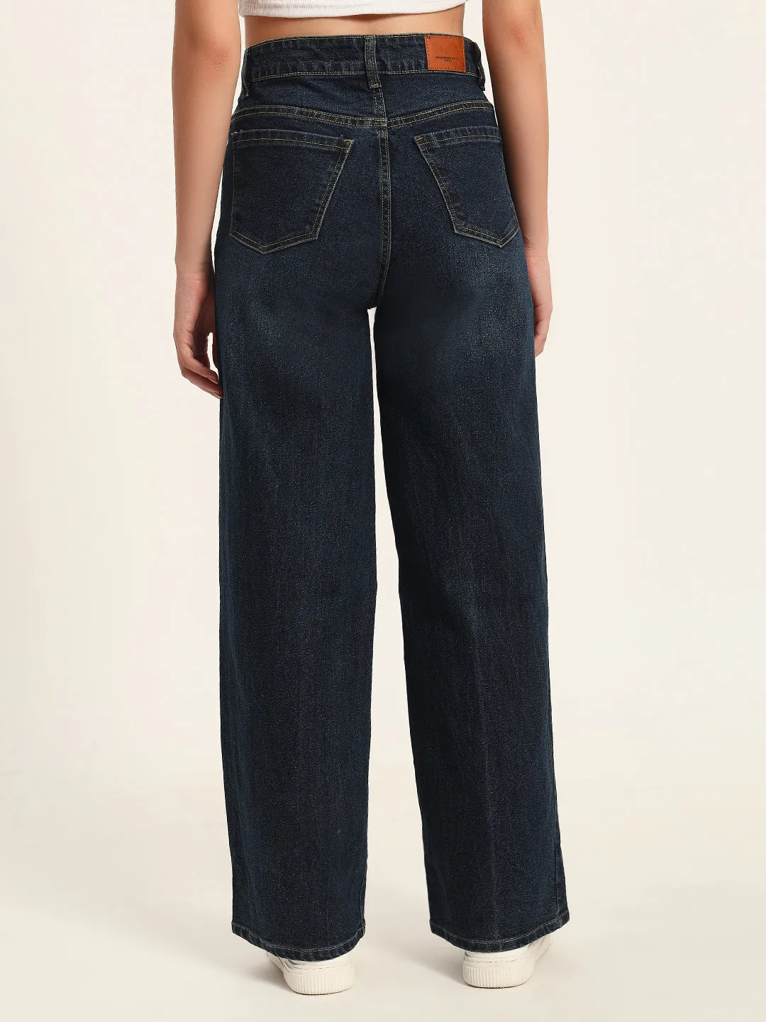 WOMEN BLACK WIDE LEG STRETCHABLE JEANS
