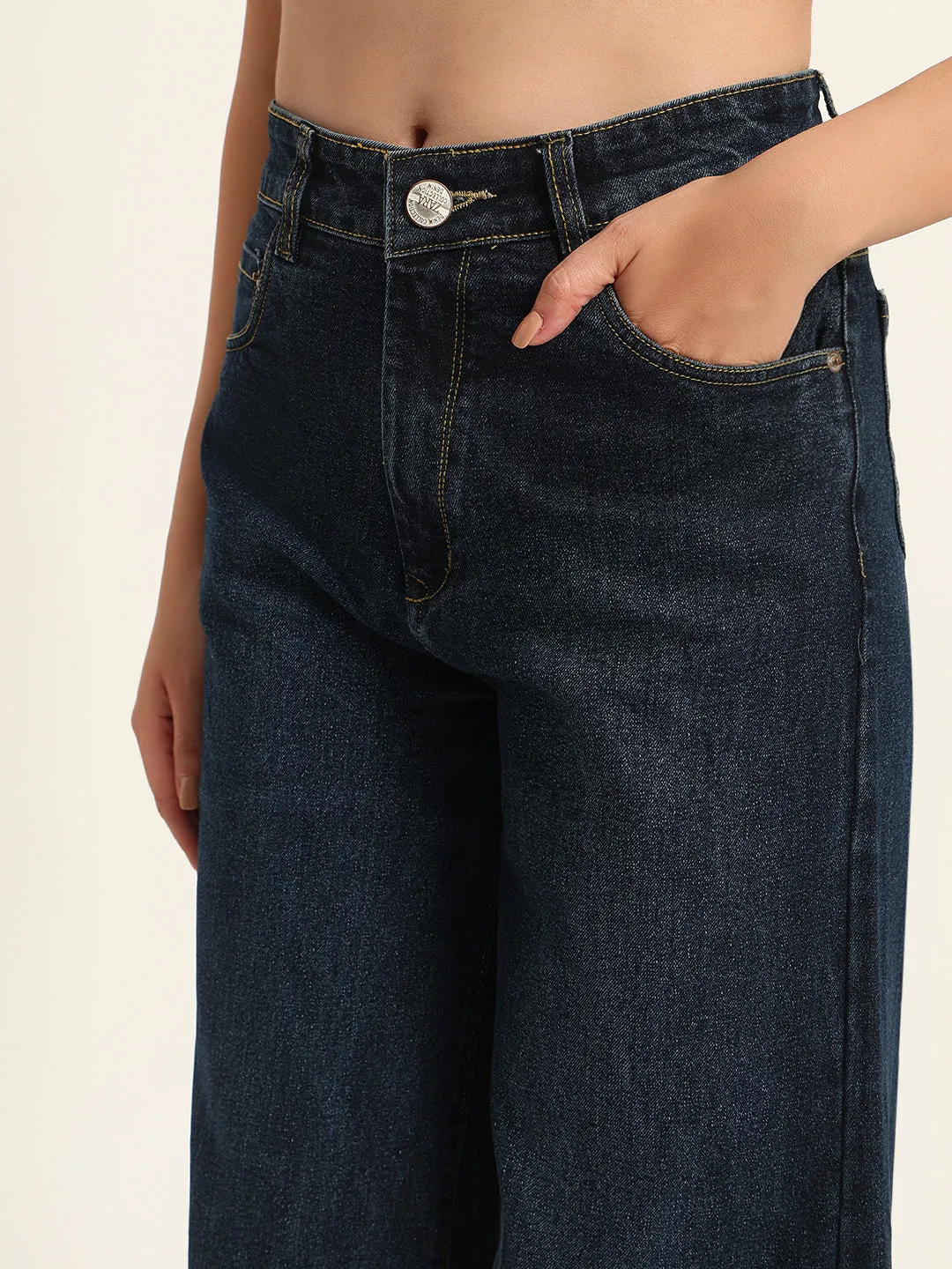 WOMEN BLACK WIDE LEG STRETCHABLE JEANS
