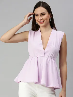 Women Lavender Smocked Peplum Top