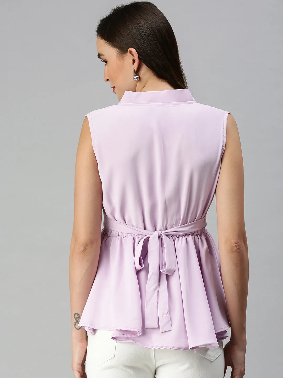 Women Lavender Smocked Peplum Top