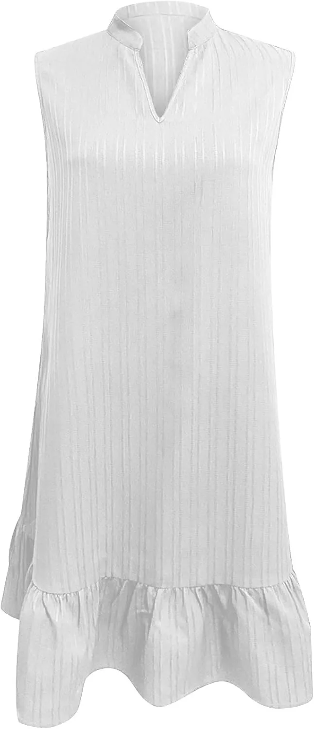 Women Summer Dress Ruffle Hem Split V Neck Mini Dresses 2025 Fashion Casual Sleeveless Boho Beach Vacation Sundress
