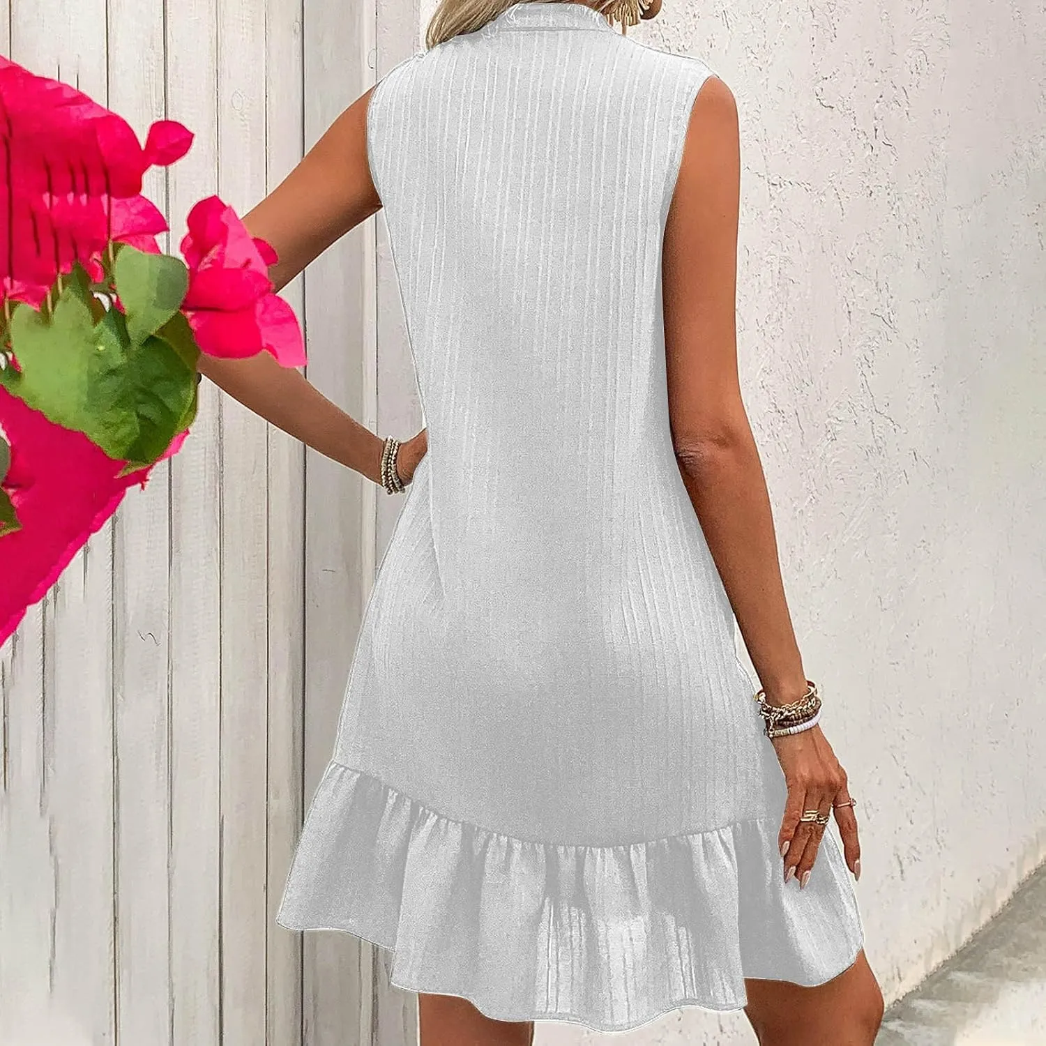 Women Summer Dress Ruffle Hem Split V Neck Mini Dresses 2025 Fashion Casual Sleeveless Boho Beach Vacation Sundress